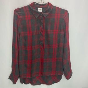 CAbi Cunningham Gray/Red Flannel High Low Flannel